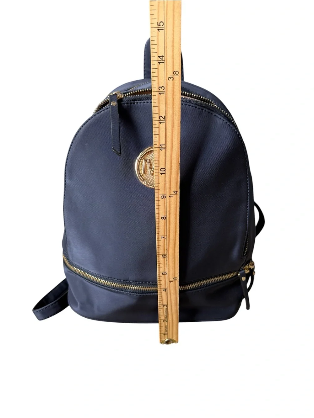 Unbranded Navy MK Logo Backpack with Gold-Tone Accents